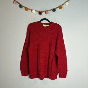 Vtg Eddie Bauer red cable knit fisherman sweater